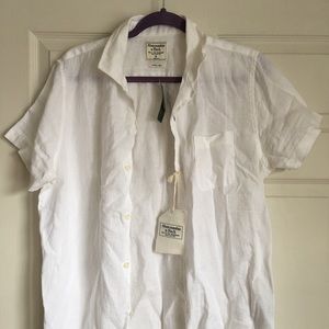 NWT Men’s Abercrombie & Fitch white linen polo